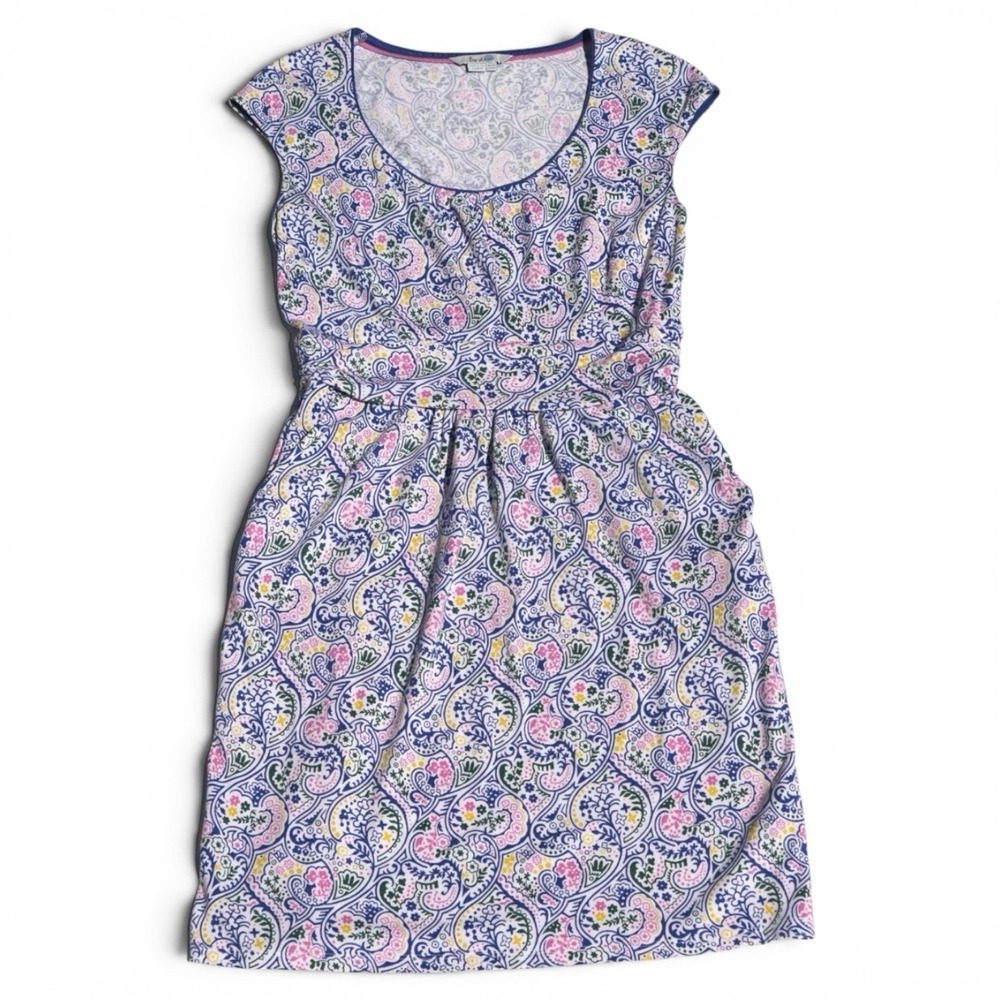 Boden Blue Paisley Print Dress Size 10P Modal Cotton Boho Floral Pockets